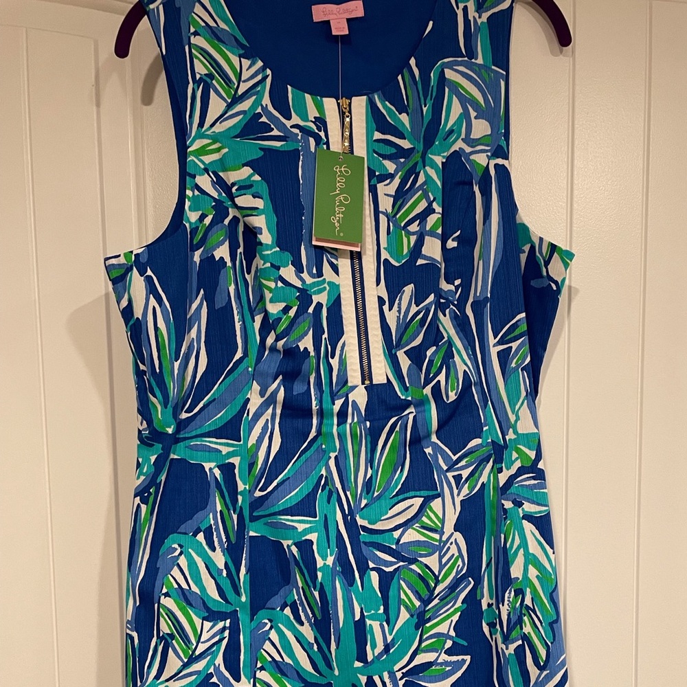 Lilly Pulitzer Blue, Green & White Tropical Leaf Sleeveless Dress